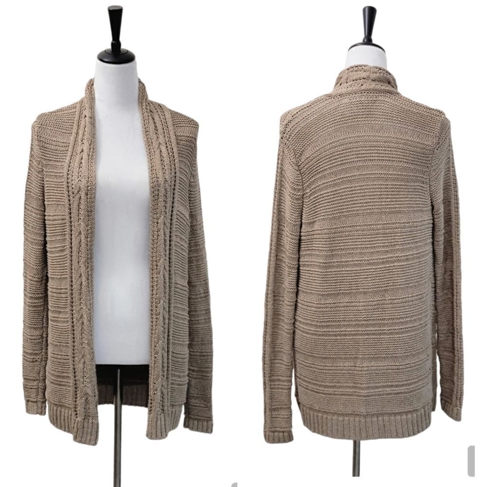 Ann Taylor Gold Thread Cable Knit Cardigan Sweater Shimmery Elegant Size S